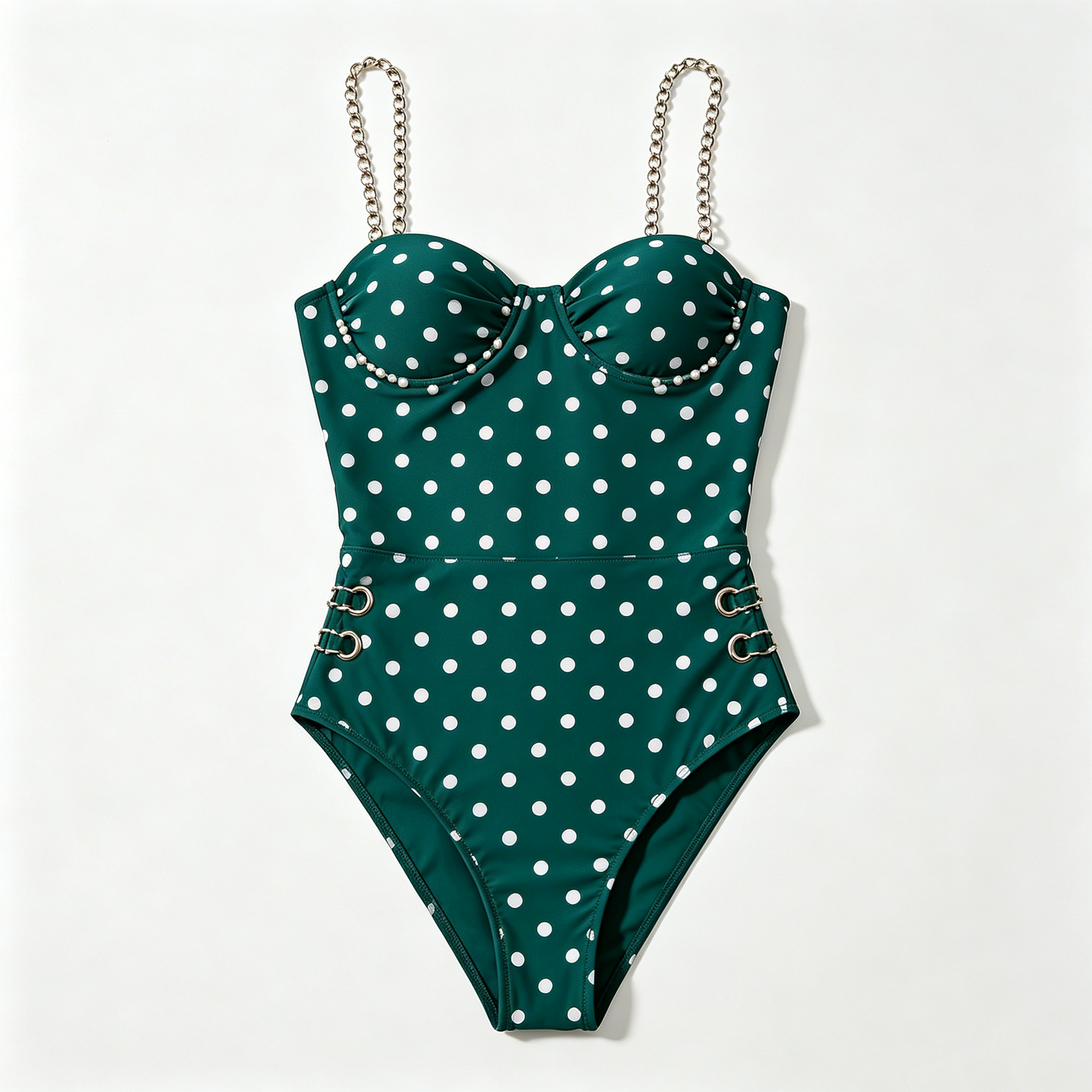 Emerald Polka Dot Chain Strap Swimsuit