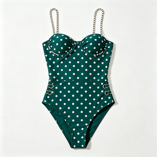 Emerald Polka Dot Chain Strap Swimsuit
