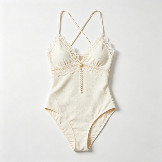 Cream Lace Pearl Cami Swimsuit