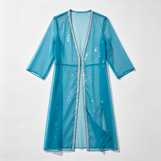 Turquoise Sparkle Trim Kimono
