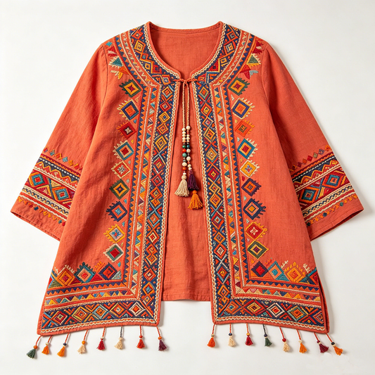 Rust Boho Embroidered Jacket