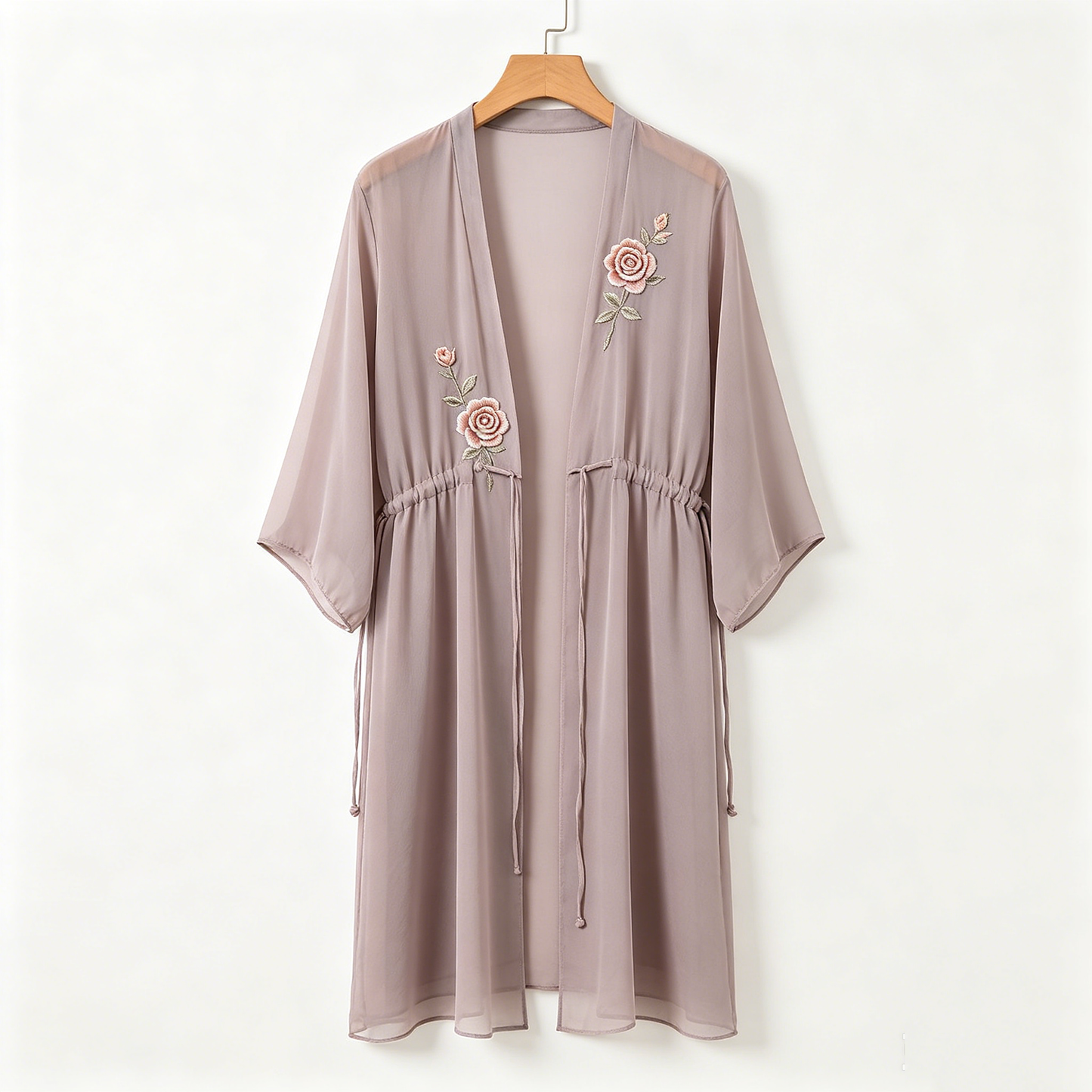 Dusty Rose Embroidered Waist-Tie Cover-up