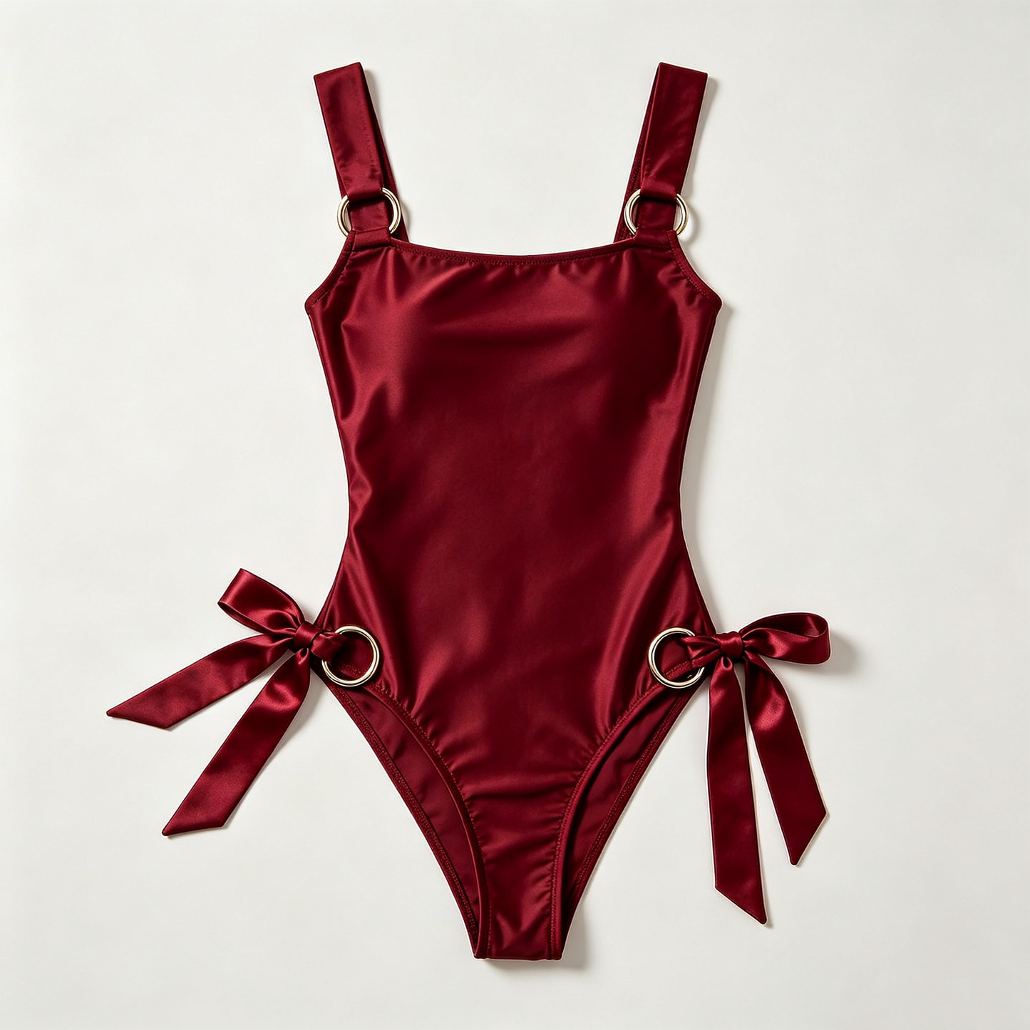 Burgundy Satin Bow Tie Swimsuit