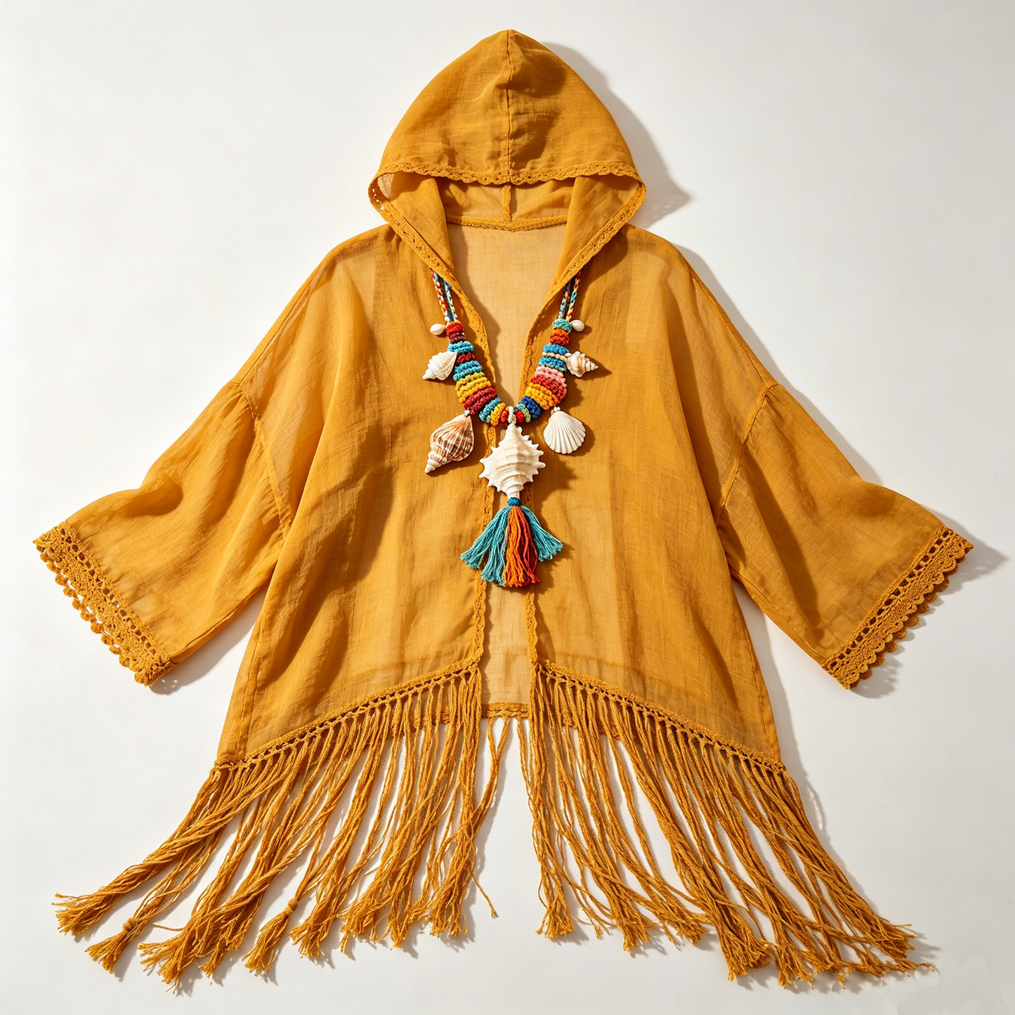 Mustard Tassel Hooded Beach Cover