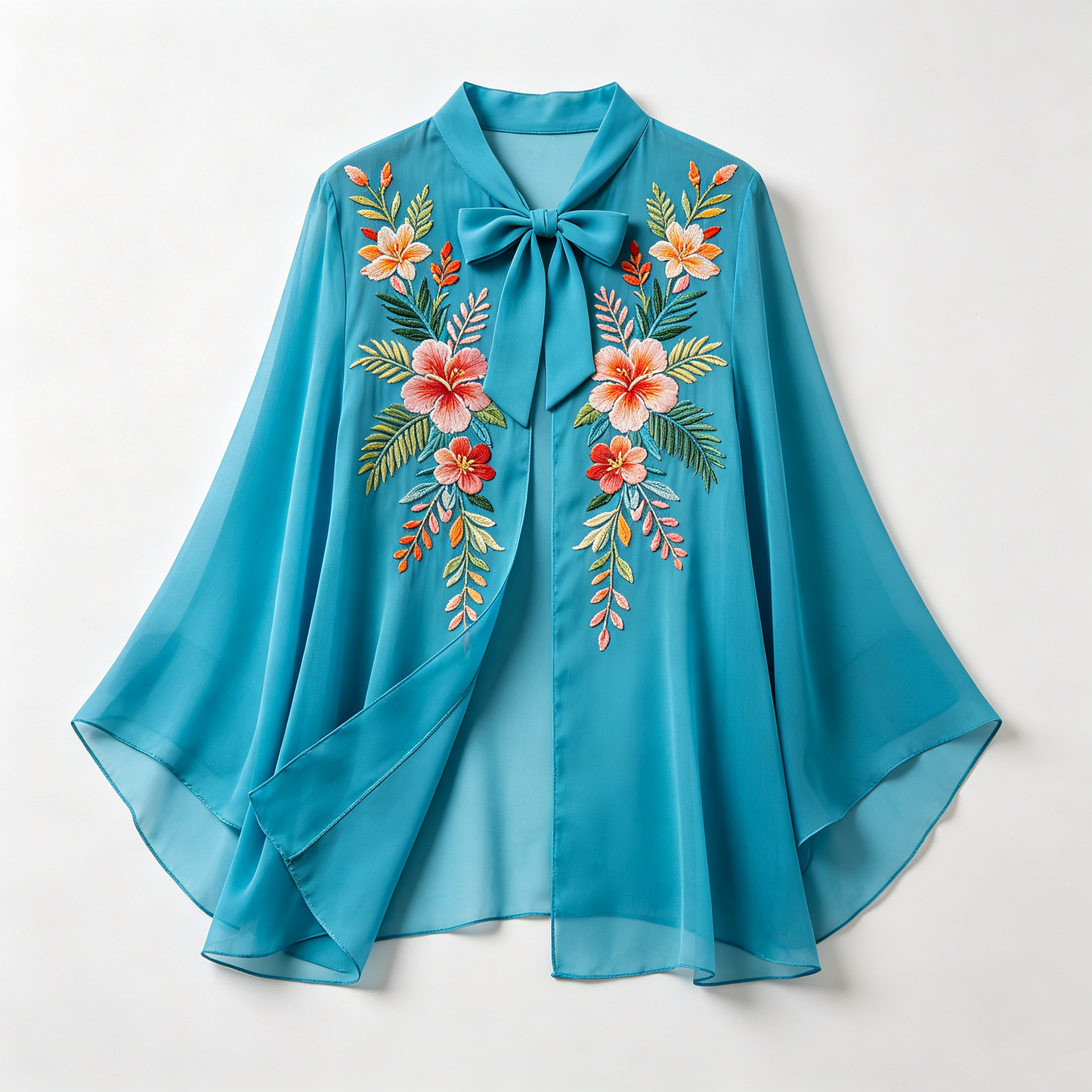 Turquoise Floral Embroidered Cape