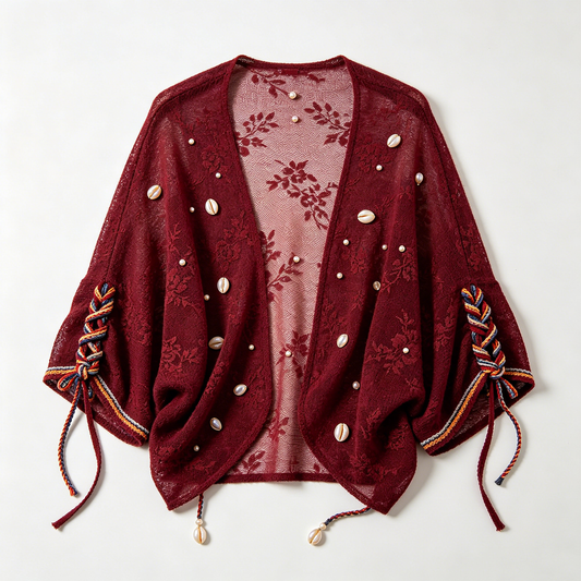 Burgundy Shell Lace Kimono