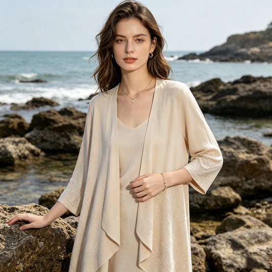 Beige Sparkle Leaf Knit Cardigan