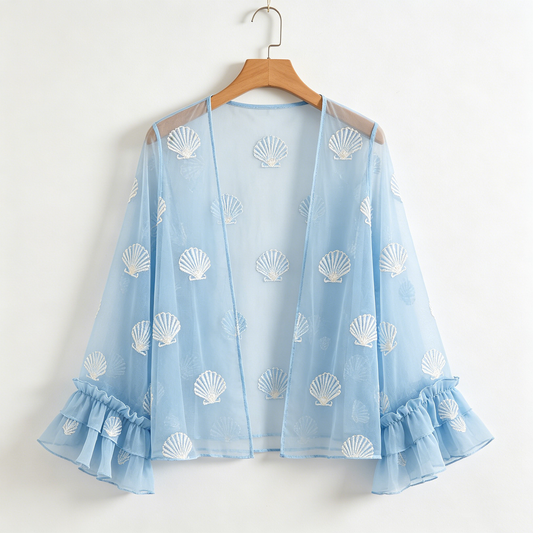 Sky Blue Shell Embroidered Shrug