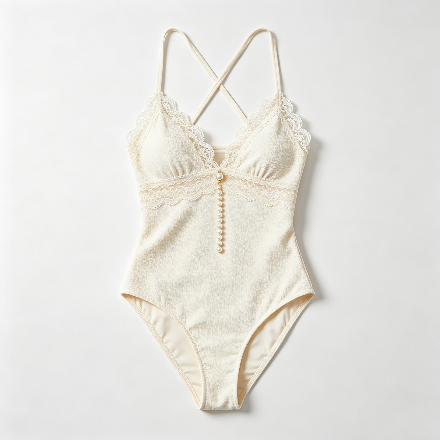 Cream Lace Pearl Cami Swimsuit