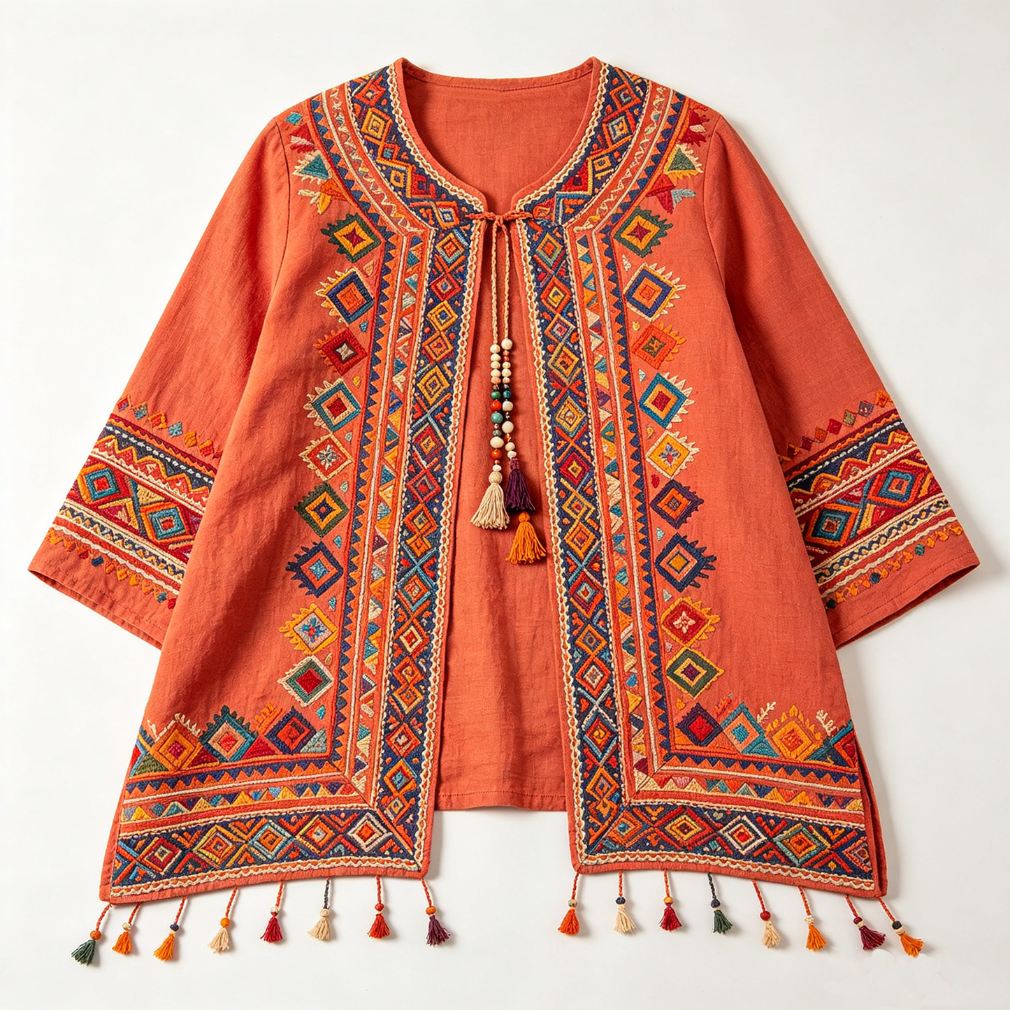 Rust Boho Embroidered Jacket