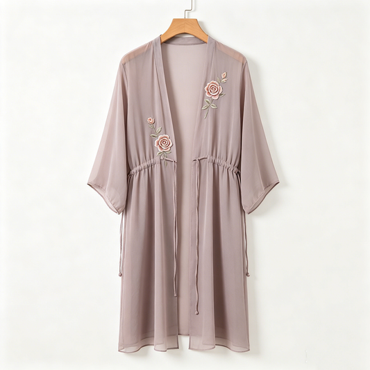 Dusty Rose Embroidered Waist-Tie Cover-up
