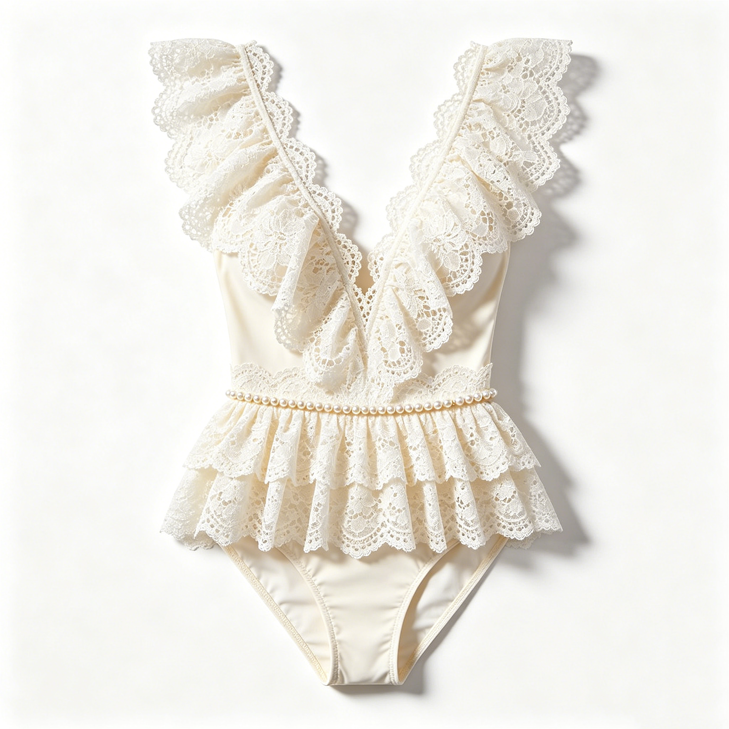 Ivory Lace Ruffle Peplum Swimsuit