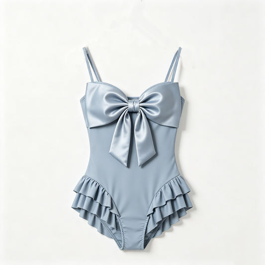 Light Blue Satin Bow Swimsuit