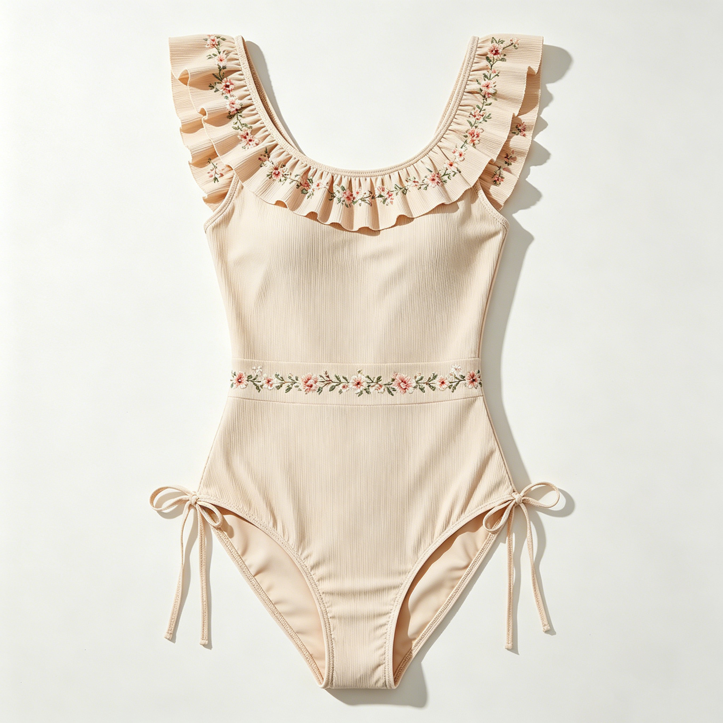 Blush Floral Embroidered Ruffle Swimsuit