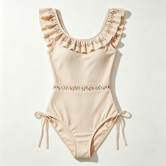 Blush Floral Embroidered Ruffle Swimsuit