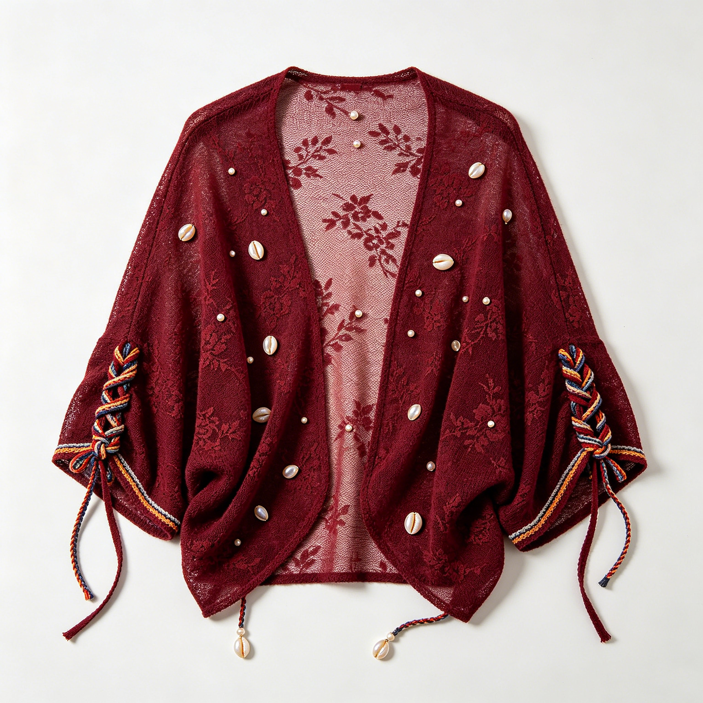 Burgundy Shell Lace Kimono