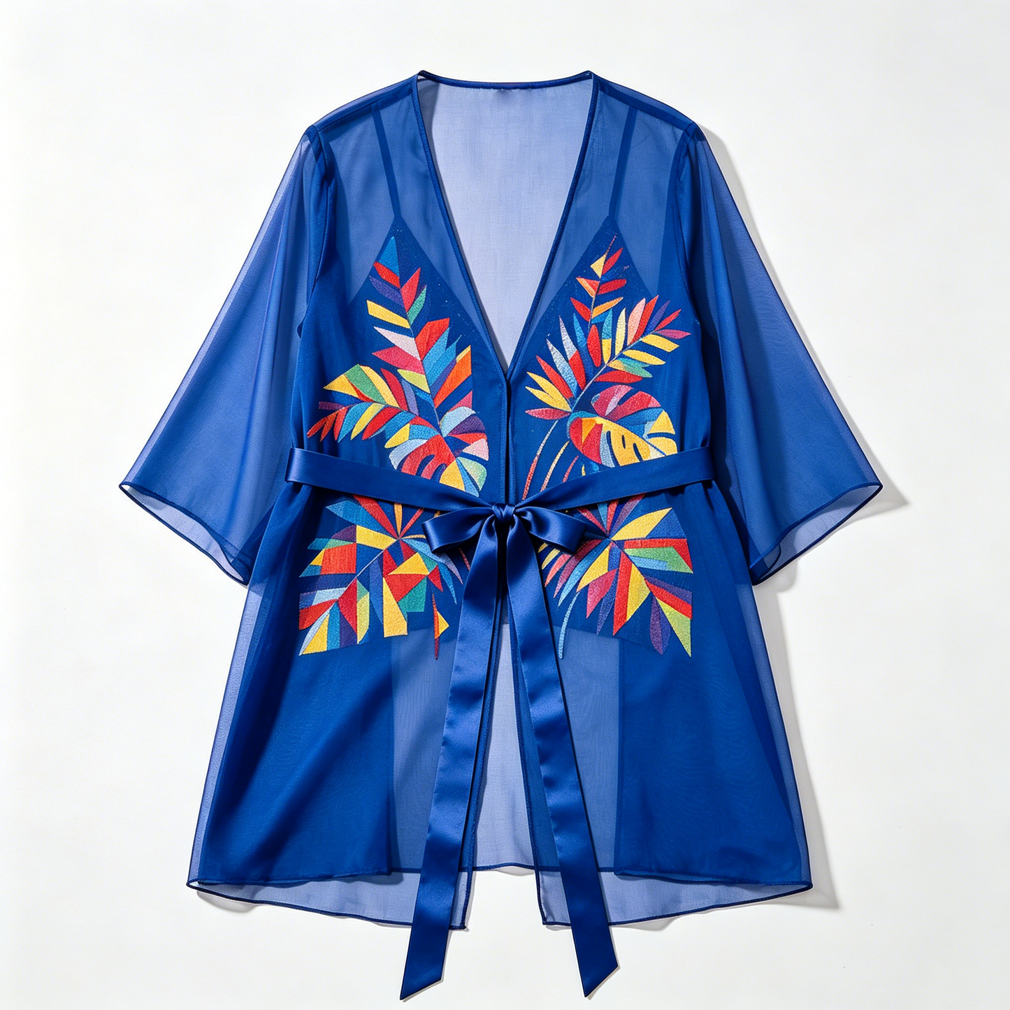 Cobalt Tropical Tie-Front Kimono