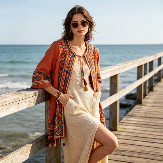 Rust Boho Embroidered Jacket